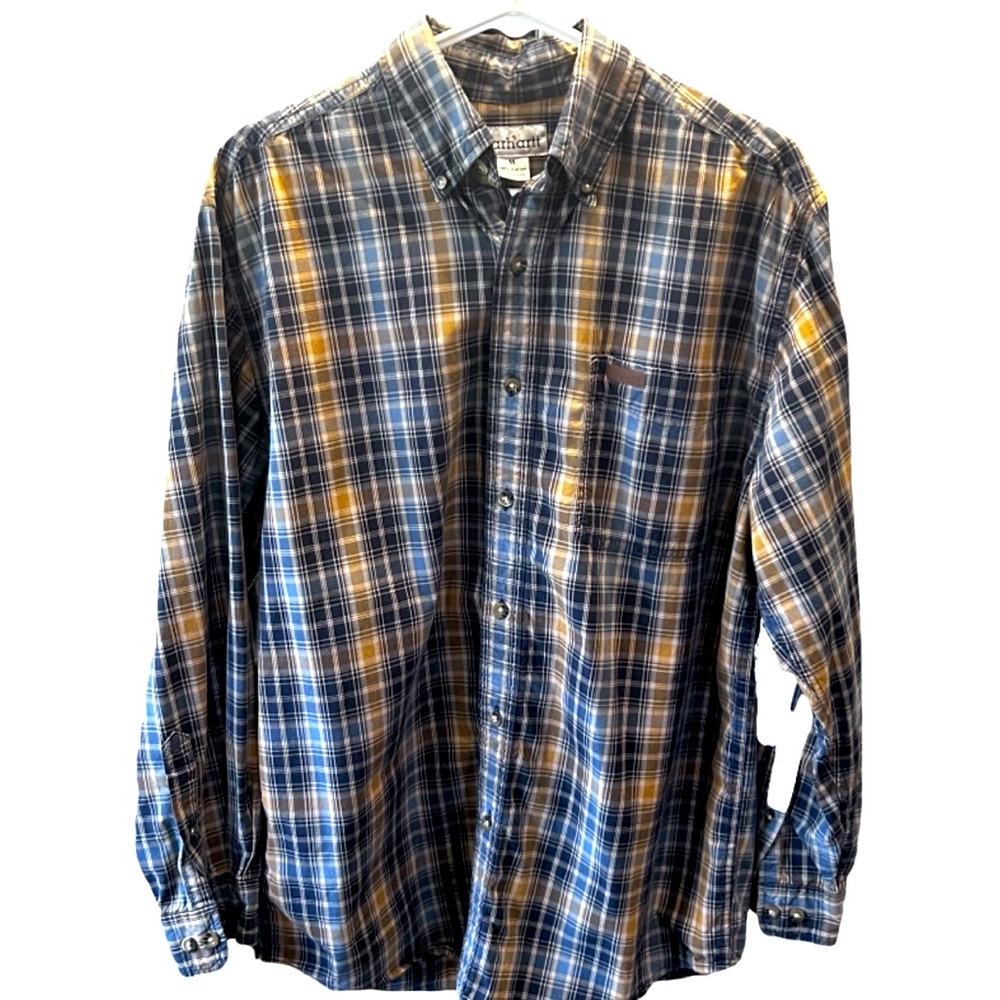 Men SIZE medium blue yellow tan carhart long sleeve plaid
